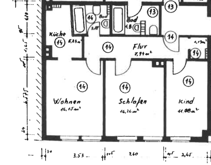 Grundriss Wohnung Nr. 14, 3. OG