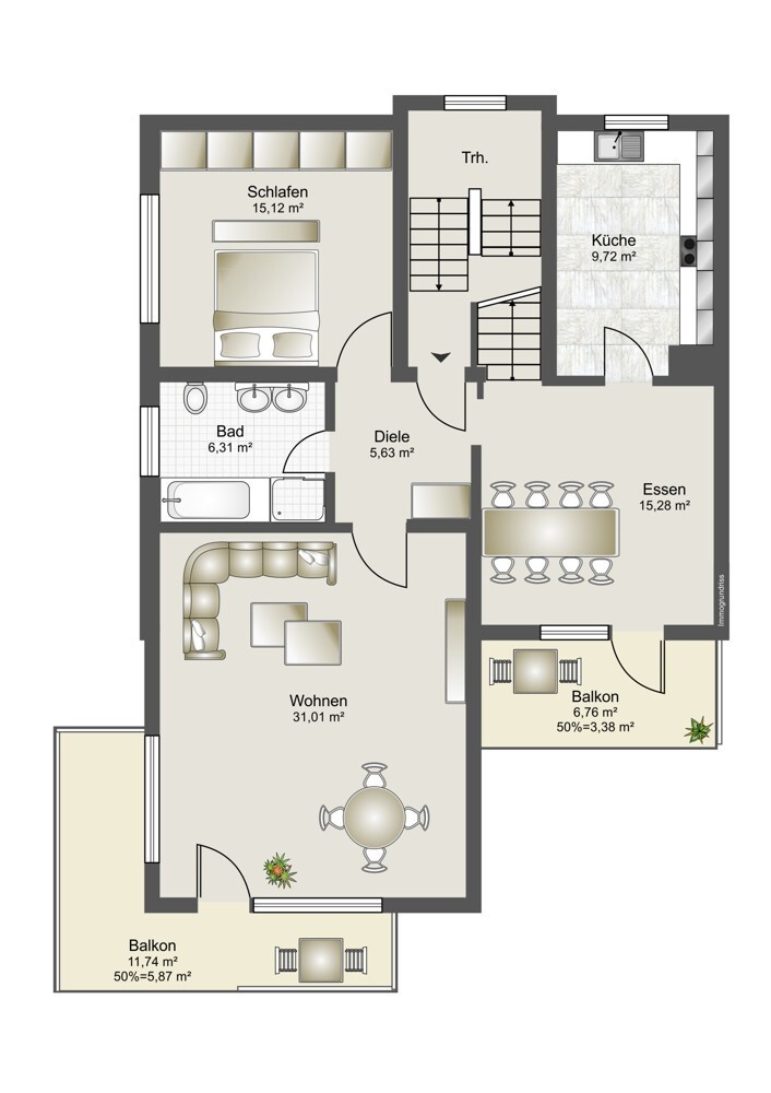 Grundriss Wohnung 2, Obergeschoss